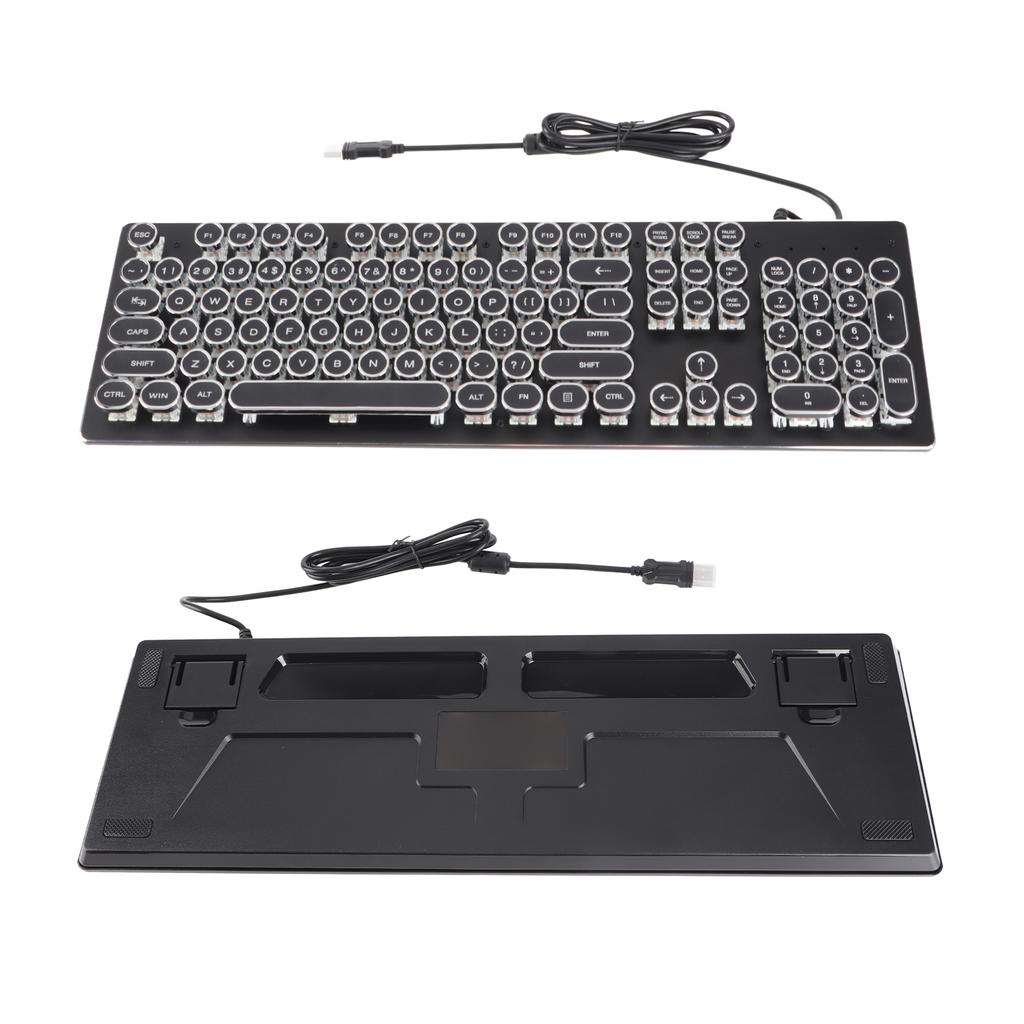 Retro Wired Gaming Mechanical Keyboard Key Click with 104 Keys Mixed Light Ergonomic Design