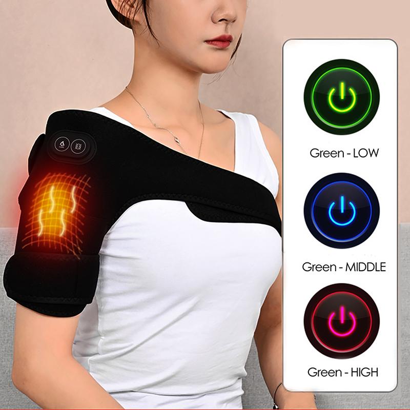 USB Heated Knee Massager Shoulder Brace with Vibration 3 Adjustable Heat Levels Black Support Strap Electric Massage