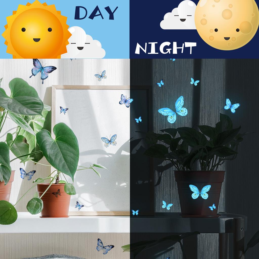 Ycl4010 Blue Butterfly Luminous Wall Sticker Living Room Bedroom Children'S Room Background Decorative Wall Sticker Self-Adhesive
