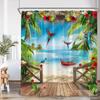 Beach Shower Curtain Seaside Landscape Coconut Tree Sea Summer Vacation Bathroom Decor Holiday Polyester Bath Curtain with Hook