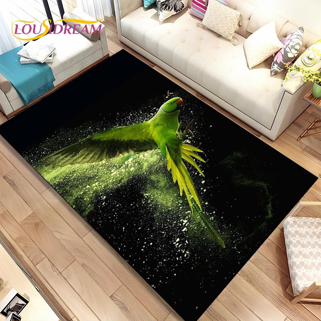 Teppich mit bunten Papageien, Aras und Vögeln, Teppich für Zuhause, Wohnzimmer, Schlafzimmer, Sofa, Fußmatte, Küchendekoration, rutschfeste Bodenmatte für Kinder