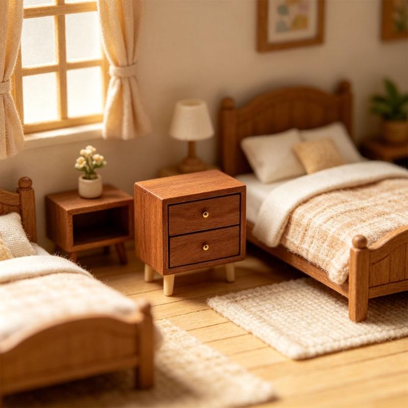 1:12 Scale Doll House Bedside Cabinet Natural Wood Furniture Model Figurine For Realistic Display Scene Arrangemetn
