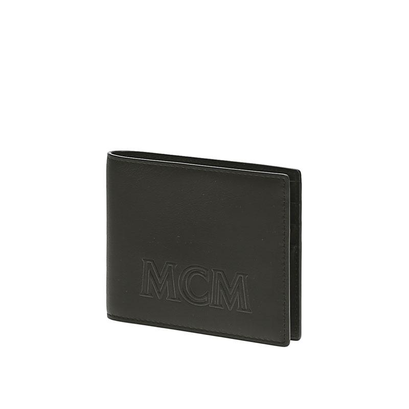 MCM Letter Print Cowhide Black wallet MXSDATA03BK001