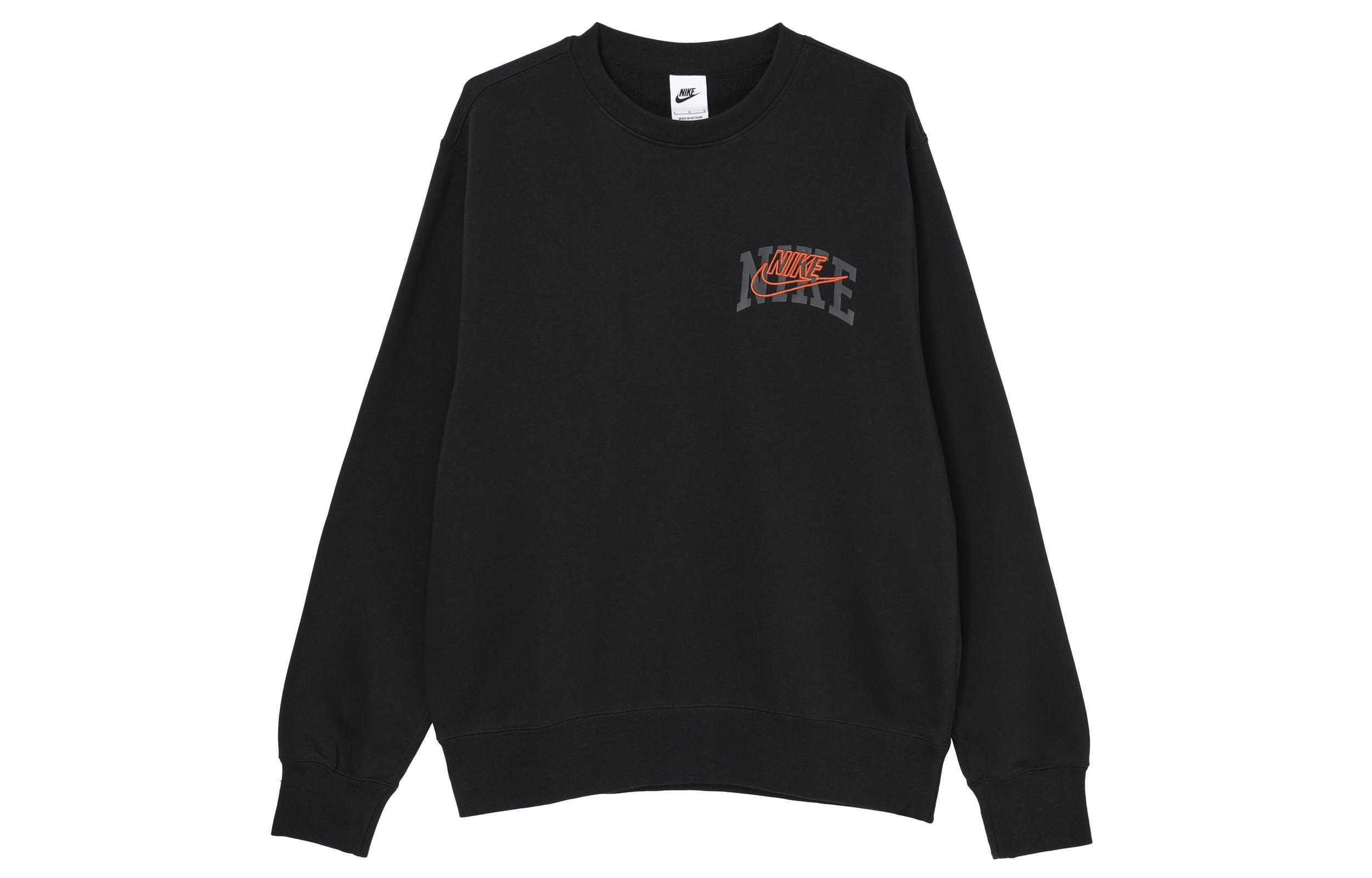 Nike Club Fleece Letter Logo Embroidery Crew Neck Fleece Lined Sweatshirt Men s Black FV4446-010 M