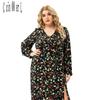 Plus Size Xl -5xl New Fashion   Summer Women Long Sleeved Floral Split Dress Black Dresses Mother Clothes