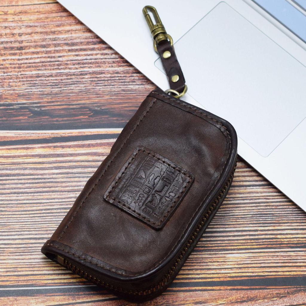 Japanese Retro Vegetable-Tanned Leather Key Holder and Storage Bag