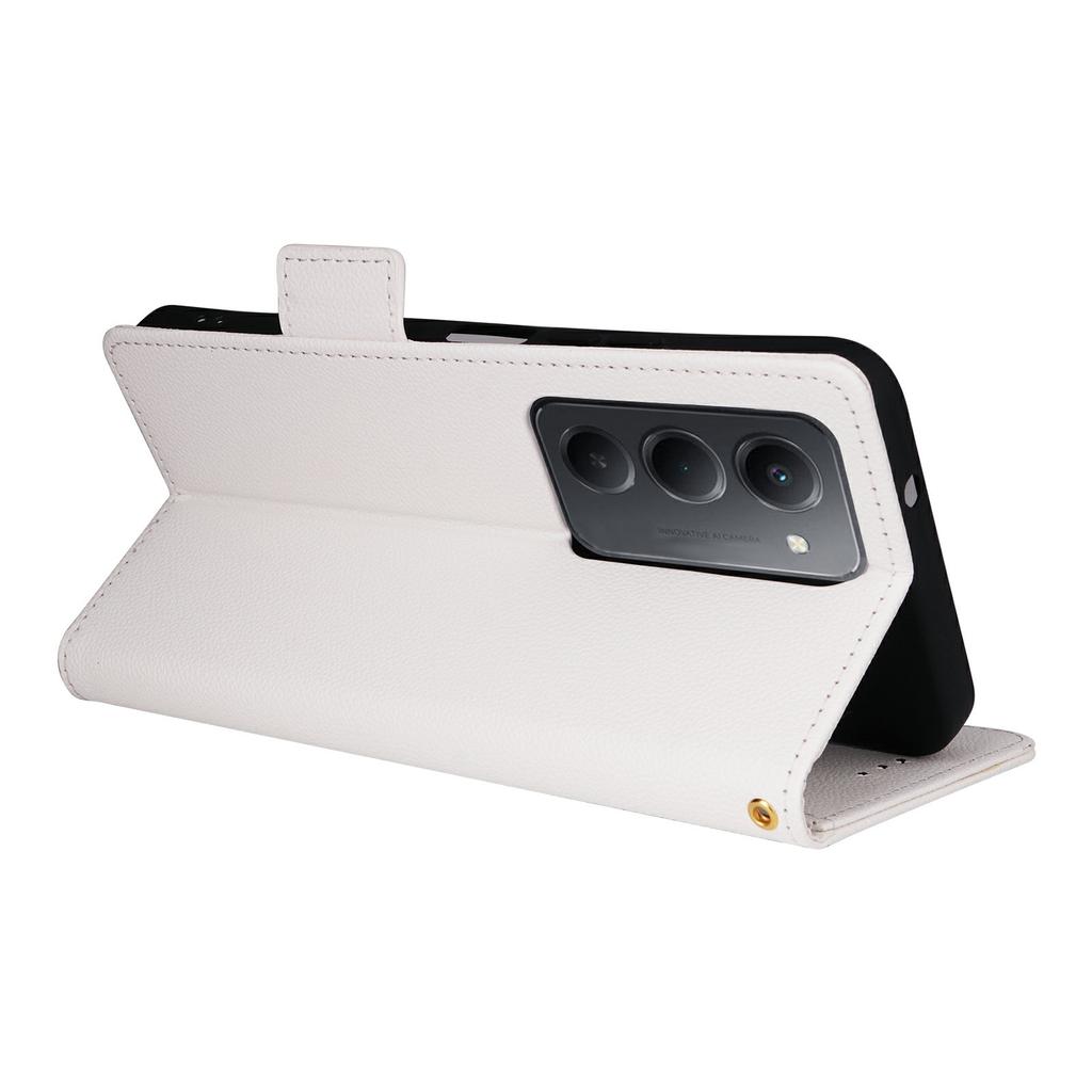 Para Xiaomi Redmi 15 5G (Global) (169mm) Capa com Alça de Pulso Textura Lichia Couro PU Carteira Capa de Celular