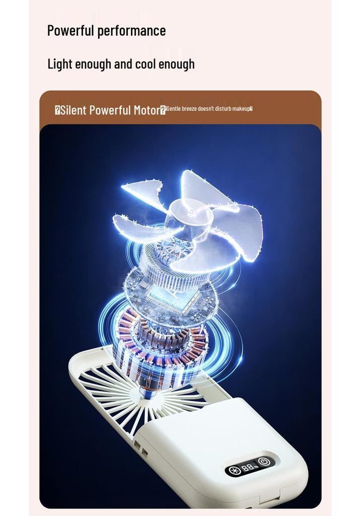 Portable Neck-Hanging USB Fan with Foldable Stand and Makeup Mirror