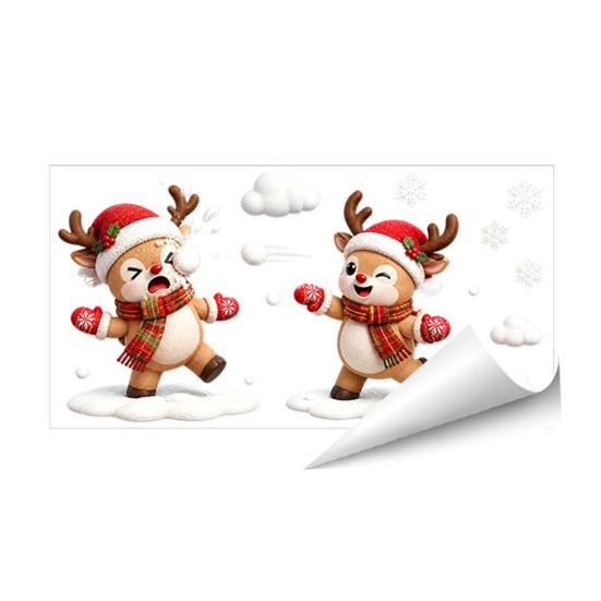 Storefront Glass Stickers Christmas Snowman/Santa Claus/Reindeer Window Clings, Reusable Static Stickers, Santa Claus Snowman Wall Decor PVC Removable