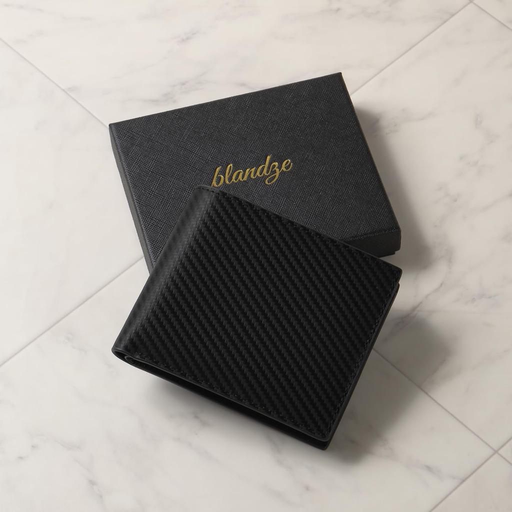 BLANZE Bifold Gloss Carbon Perfect for Day and Men's Wallet, Leather, Compact, Father's Father's Day, Small, Two-Fold (Black)
