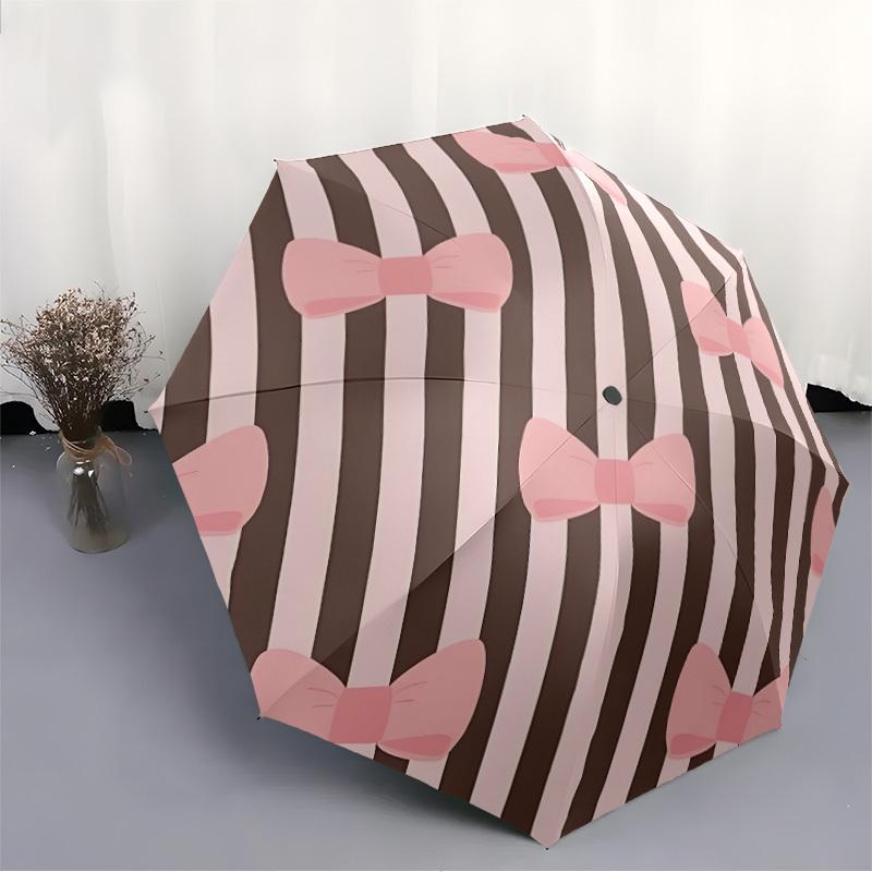 1pc Bowtie Stripes Automatic Open/close Folding Umbrella, Compact Portable Travel Umbrella, Durable Construction Yy251230132