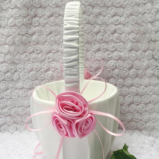 Wedding Bridal Page Boy Ribbon Satin Faux Rose Flower Girl Basket Party Decor