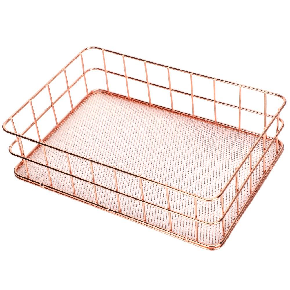 Rose Gold Desktop Organization Basket Iron Grid Wire Storage Organizer  Home Office