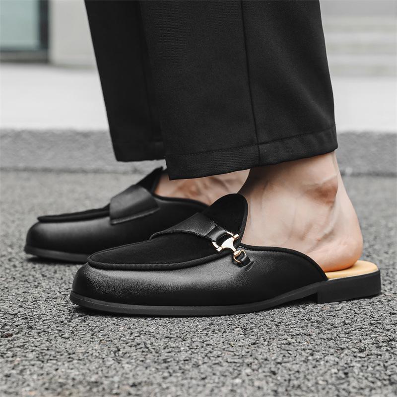 Classic Breathable Men's Half Slippers Casual Leathe Male Muller Shoes Simple Comfy Lazy Flats Handmade Casual Shoes Half Drag