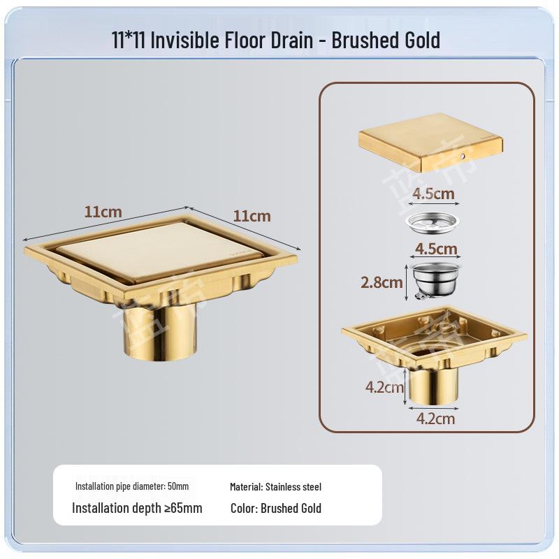 15x15 Odor-Proof Invisible Floor Drain, 304 Stainless Steel, Concealed for Bathroom or Shower Room