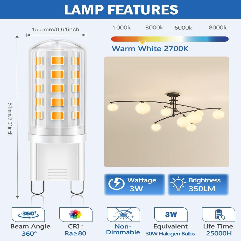 G9 Lamp Bead LED Plug In Small Bulb High Brightness Energy Saving Light Source No Stroboflash 6 Pieces