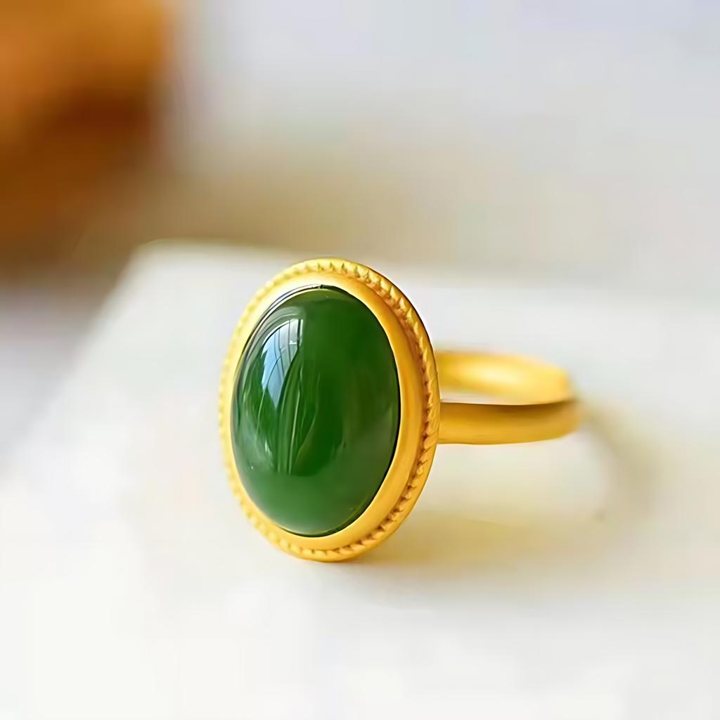PANJBJ Anello Geometrico in Argento Sterling 925 con Giada di Hotan per Donna Ragazza Regolabile Gioielli Delicati Retrò Regalo di Compleanno Dropshipping
