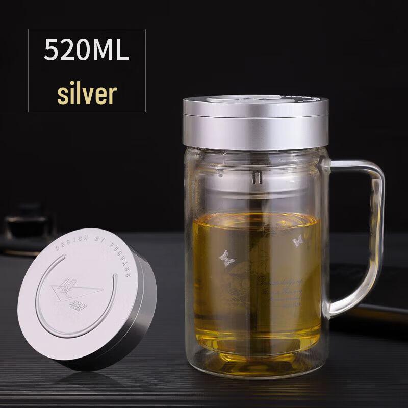 Fuguang Men s Double-Layer Glass Tea Cup with Handle