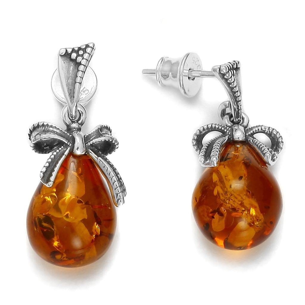 Les Trésors De Lily [Q6810] - Silver Earrings 'Inspiration' Cognac Amber (rhodium-plated) - 25x10 Mm