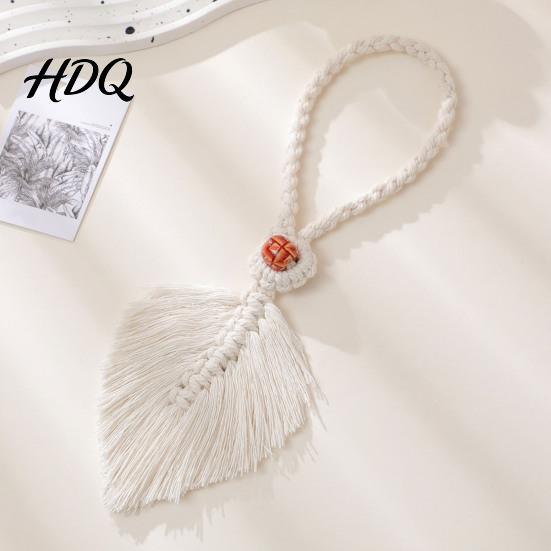 Rental Friendly Curtain Accessory Braided Leaf Tieback Boho Cotton Rope Holder Fringe