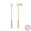 For GPE112 Trendy Women's Freshwater Pearl Drop Earrings with Tassel Chain 14K Gold Plated 925 Sterling Silver