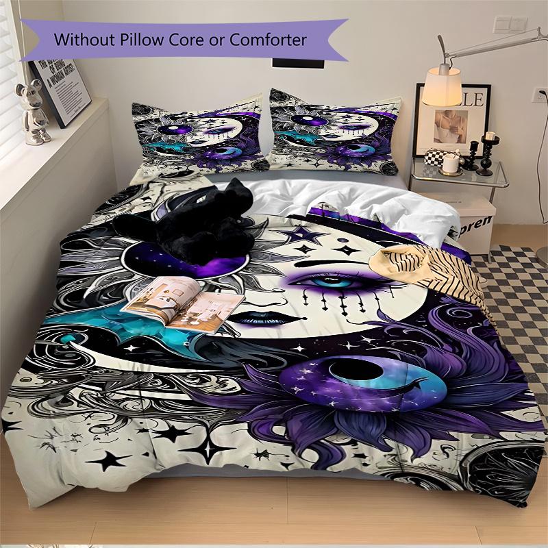 3pcs Anime Cartoon Design Moon and Stars Bedding Set - Includes One Quilt Cover and Two Pillowcases (No Core) - Perfect for Bedroom and Guest Room Dec
