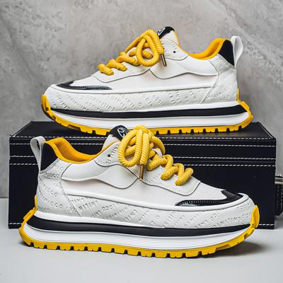 2025 New Men's Chunky Platform Sneakers Mesh Panel Two-Tone Low-Top Breathable Comfort Trendy Casual Sports Footwear for Man