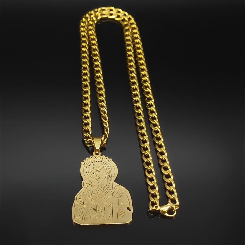 Christlicher Jungfrau Maria Jesus Halskette für Damen Herren Edelstahl Goldfarbe Punk Männliche Kette Schmuck Party Geschenk ZZZ701