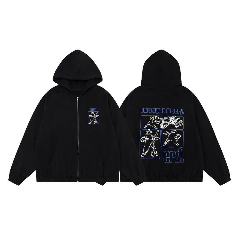 Erkek Geniş Kesim Pamuklu Kapüşonlu Fermuarlı Sweatshirt Sokak Giyim Günlük Harf Baskılı Uzun Kollu Tişört