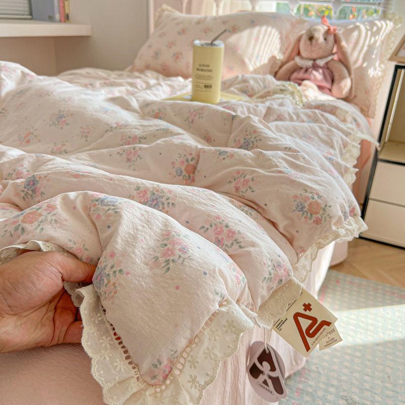 

Двухслойное марлевое кружевное оборка с мелким цветочным рисунком летнее одеяло с кондиционером, пригодное для машинной стирки, летнее прохладное тонкое одеяло 150x200cm