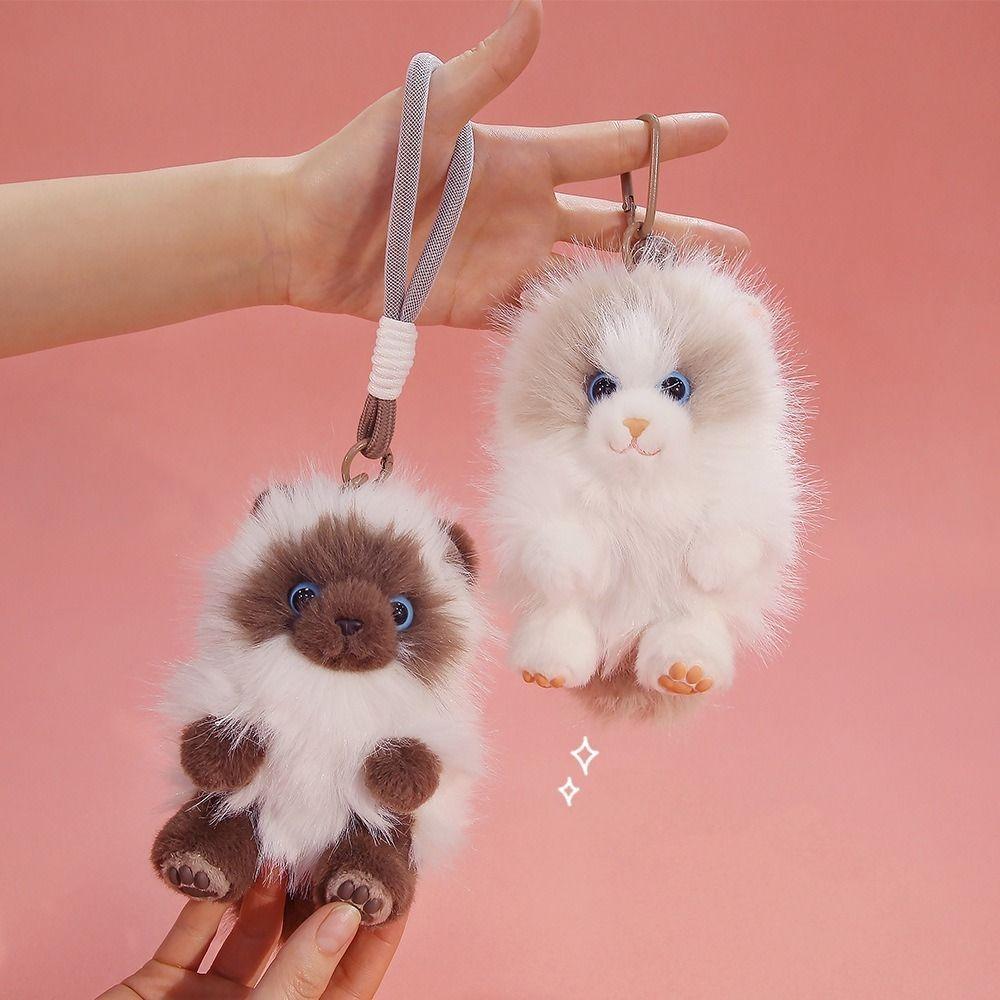PP Cotton Plush Doll Pendant Soft Long Hair Cat Keyring Fashione Puppy Cat Plush Keychain  Kids