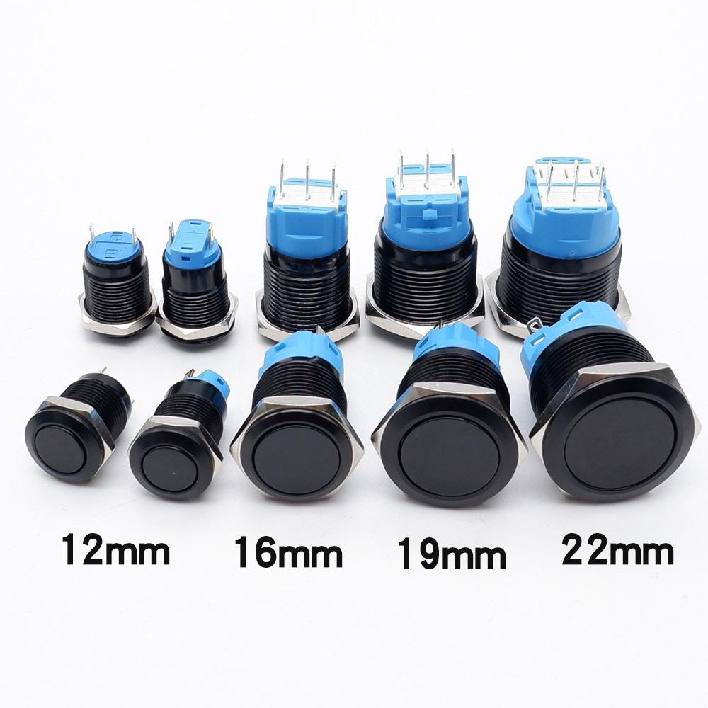 12/16/19/22mm Metal Push Button Switch Waterproof Momentary Latching Power Switch No LED Start Stop On/Off High Head Flat Head Switches4