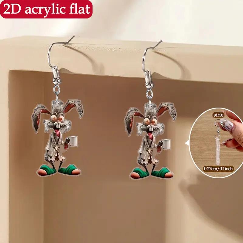 Cross-border new playful cartoon rabbit earrings flat acrylic niche design cute rabbit earrings