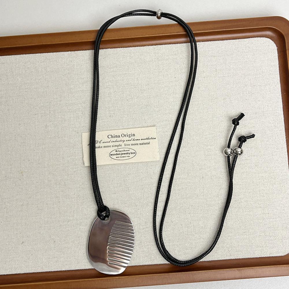 U-Shape Metal Pendant Necklace Irregular Sweater Chain New Long Leather Rope Necklace  Gifts