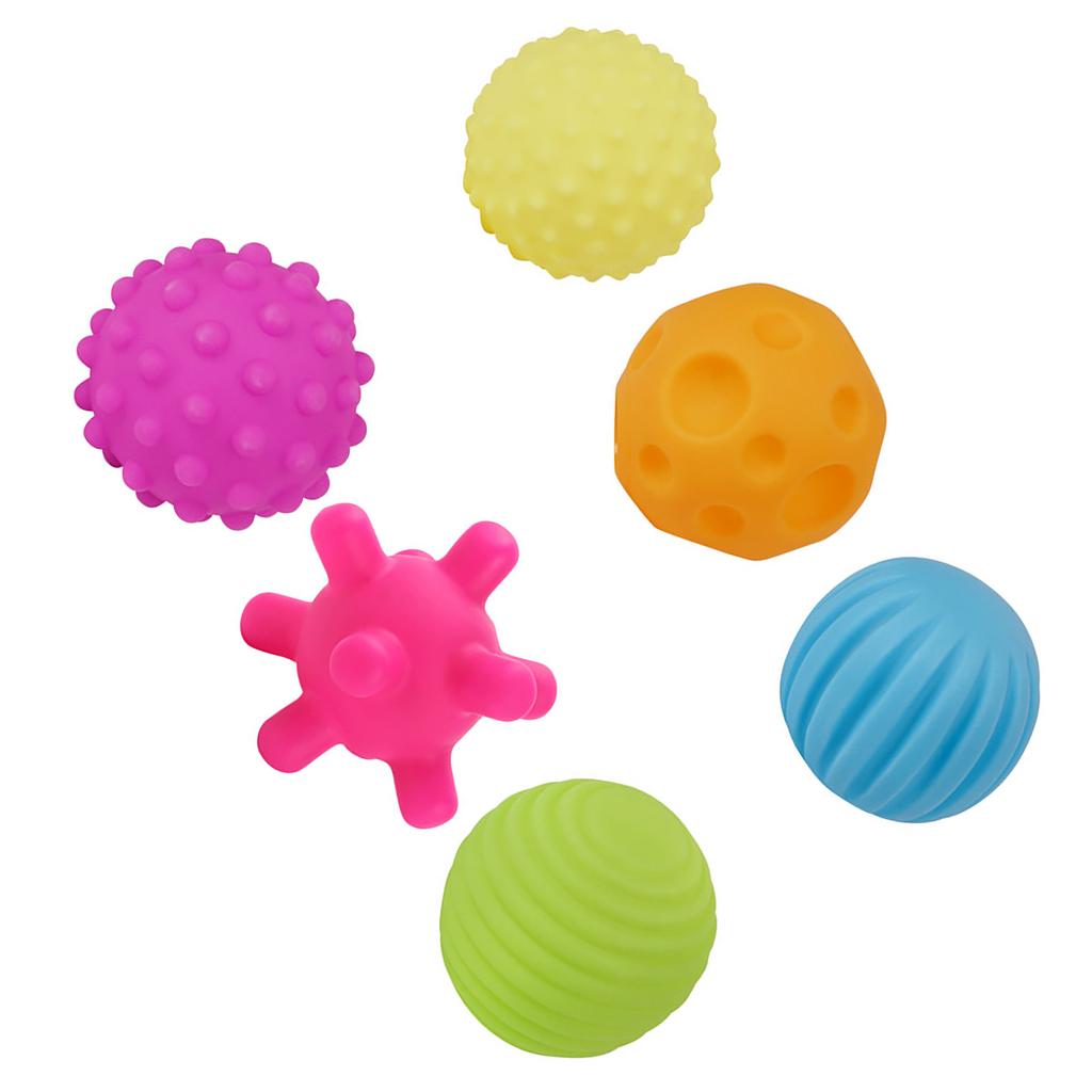 6Pcs Textured Ball Toy Vinyl Soft Elastic Multicolor Hands Squeeze Balls Set for Baby Infant