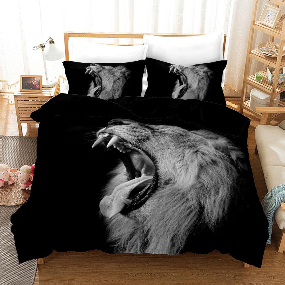 Ferocious Lion Digital Printing Three-Piece Set 3D Three-Dimensional Home Textile Quilt Cover Pillowcase