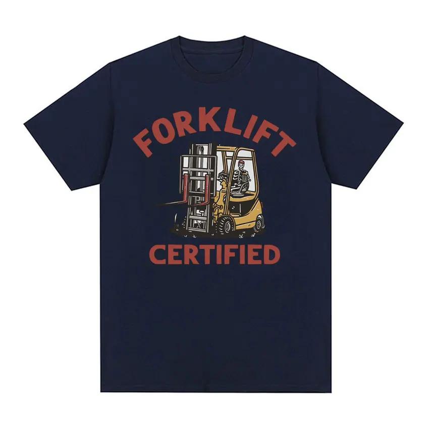 Funny Forklift Certified Skeleton Driver Meme T Shirts Men's 100% Cotton Oversized T Shirt Male Fashion Vintage Y2k T-shirt Tops