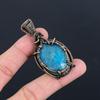 Neon Blue Apatite Gemstone Pendant 999 Copper Wire Wrapped Jewelry, Handmade Antique Pendant Jewelry, Gift For Mother