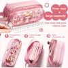 Three Layers Portable Pencil Cases Cute Cartoon Large Capacity Pen Boxes Waterproof Transparent Stationery Bag Back To School