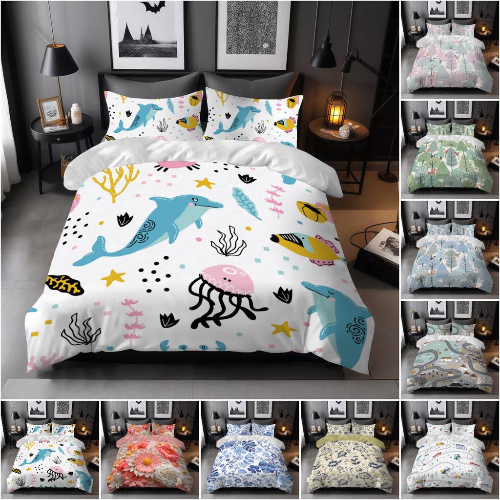 Juego de colcha infantil de dibujos animados de tres piezas, kit de ropa de cama con impresión digital 3D