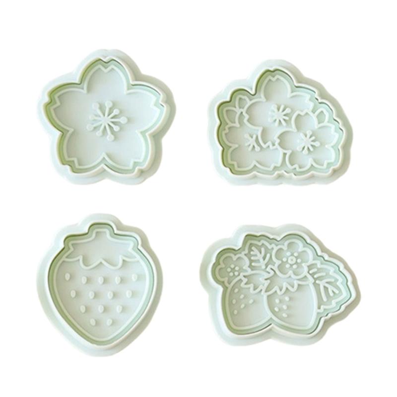 Flower Strawberries Cookie Cutter Pressable Biscuit Molds Plastic Cookie Stamps DIY Cake Bakings Tool Easy to Clean