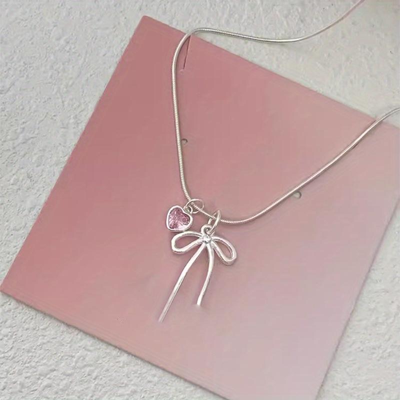 Pink Bow Pendant Necklace, Women's Sweet and Elegant Style, Classic and Simple Personality, Engagement Jewelry, Preferred Gift Giving