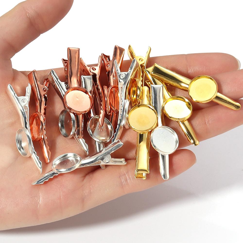 10pcs 12mm Iron Hairpin Hair Clips Metal Pointed Hairclip With Tray Hairpin Base Setting Cabochon Cameo For DIY Hair Accessories