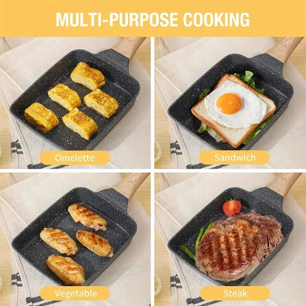 Tamagoyaki Pfanne Japanische Omelettpfanne Antihaftbeschichtet mit Holzgriff Spülmaschinenfest Rechteckige Eierbratpfanne Heimküchenkochgeschirr