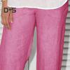 Women Pants Elastic Waist Mid-rise Wide-Leg Casual Pants with Pockets Solid Color Long Trousers Daily Wear