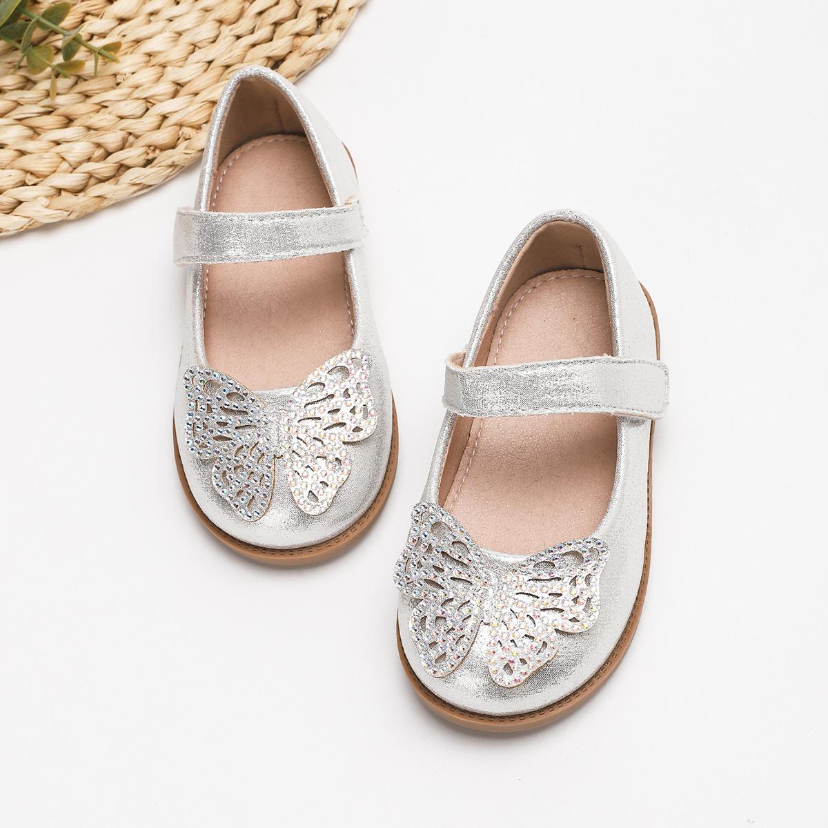 Girls  Rhinestone Butterfly Leather Velcro Party Shoes 24