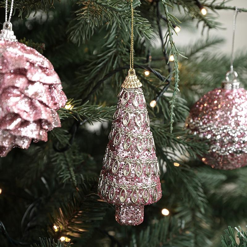 Christmas New Decorative Ball Pink Sparkling Pink Christmas Pendant Sparkling Christmas Tree Pendant Decor Navid Party Supplies