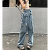 Plus Size Women's Retro Wide-Leg Workwear Jeans - Loose Fit, Casual Straight with Pockets
