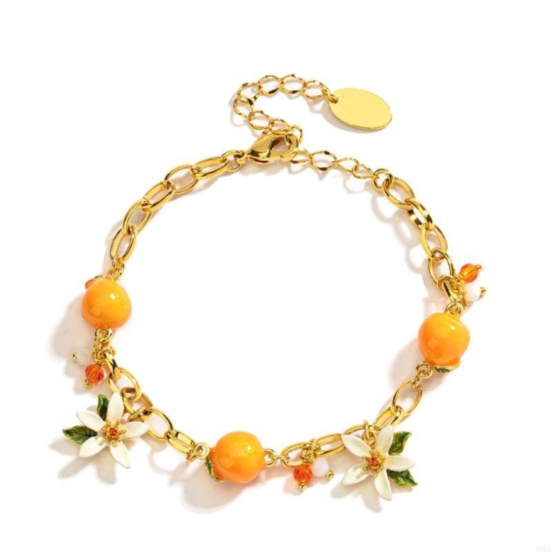 Adjustable New Design Gold Plated Stainless Steel fruit Orange Flower Bracelet Women's girl Luxury Gifts