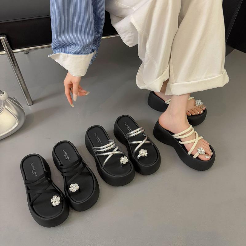 Fairy Feeling Beach Thick Bottom One-word Slippers Women Wear Sandals Style Small Man New Height Increase Advanced Summer